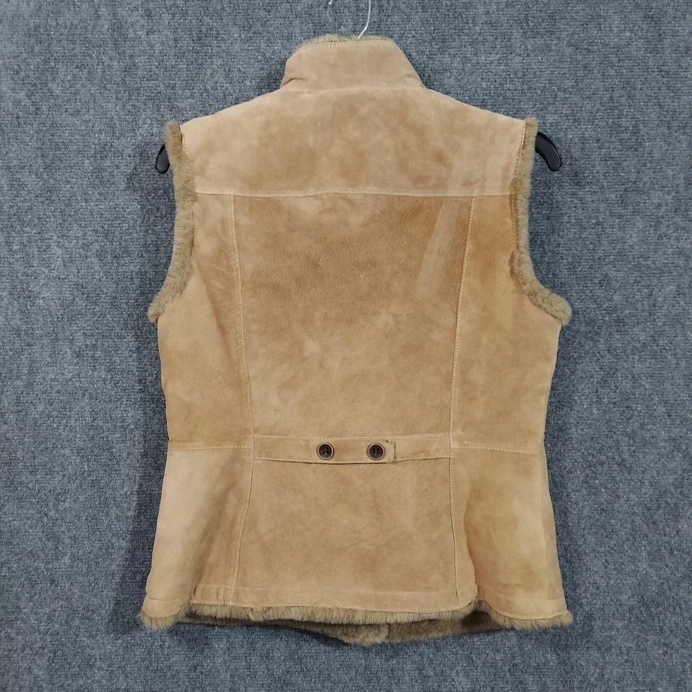 Eddie‎ Bauer Vest Womens XS Brown Seattle Suede Faux Fur Lined Genuine Leather